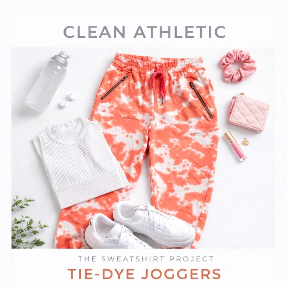 The Sweatshirt Project Tie-Dye Joggers Orange White Size S Zipper Pockets NWT